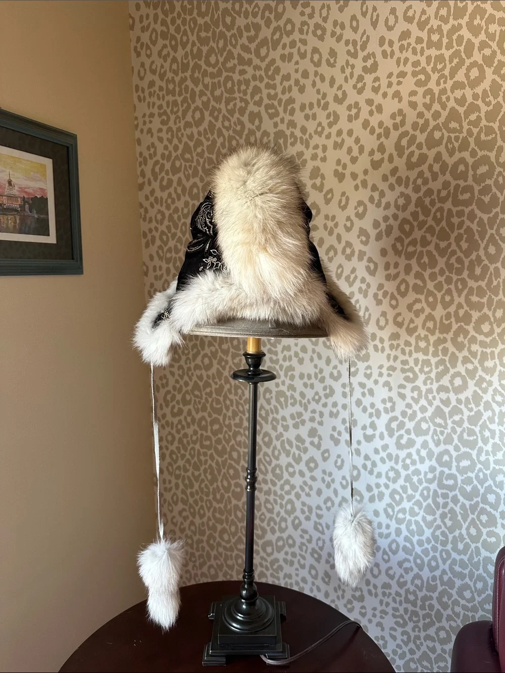 Real Fur Trapper Hat with Ear Flaps and Pom Pom Ties
